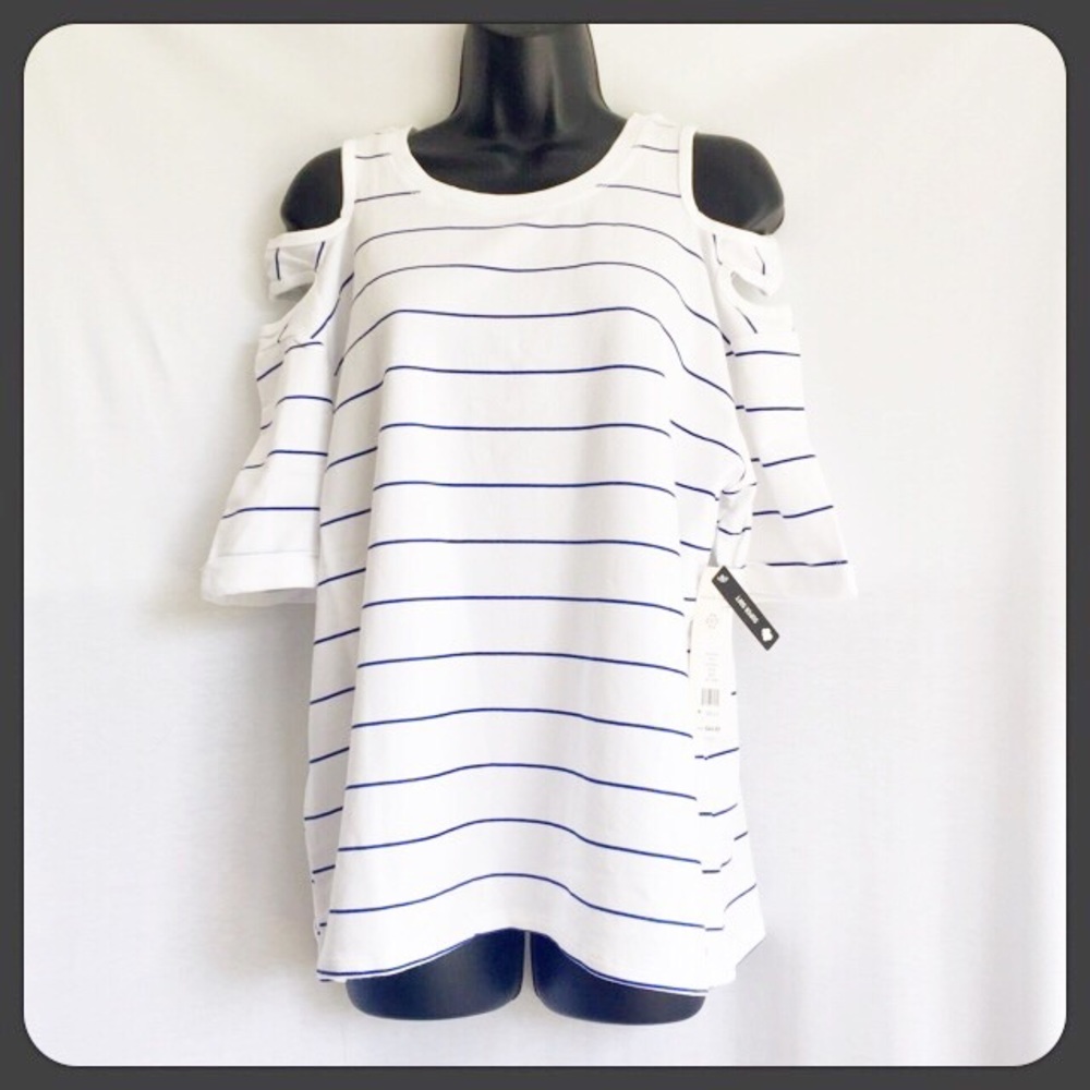 Nanette Lepore Cut Out Cuffed Striped Top Size L.